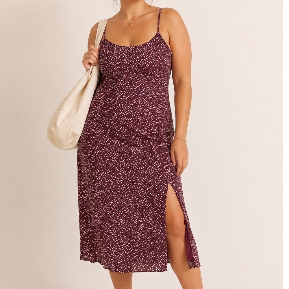 Abercrombie & Fitch Midi Slip Dress Burgundy Red Black White Polka Dot XL NWT